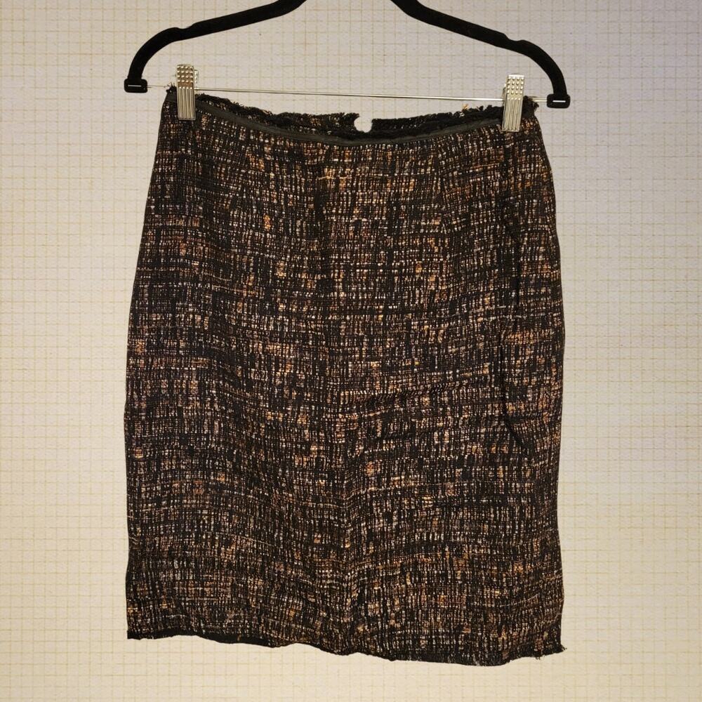 Classic 90s Business Casual Sarah Campbell Navy Tweed Pencil Midi Skirt 4Woven
